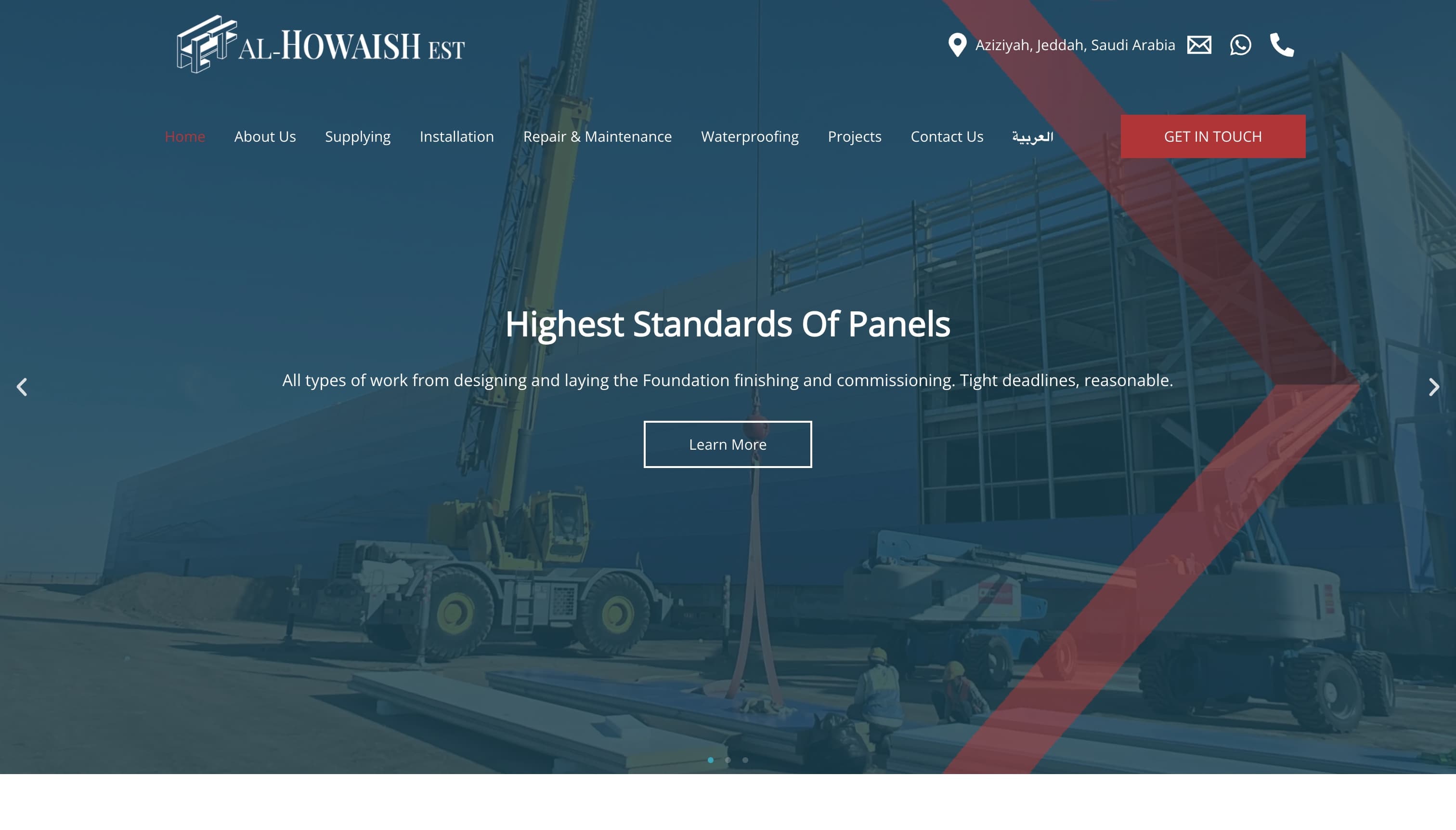 A professional WordPress corporate site for a leading Saudi construction company — live in production.